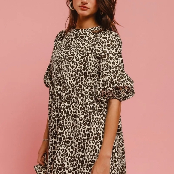 BiBi Leopard Denim Dress With Back Contrast Tie DetailBiBi Leopard Denim Dress W - Picture 2 of 4